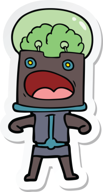 Bir insan tarafından çizilmiş robot karikatür çıkartması.