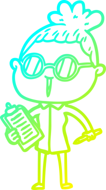 Bir insan tarafından çizilmiş gözlüklü bir karikatür kadın çizimi.