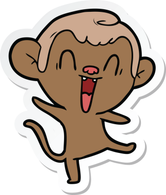 Bir insan tarafından çizilmiş gülen maymun çıkartması.