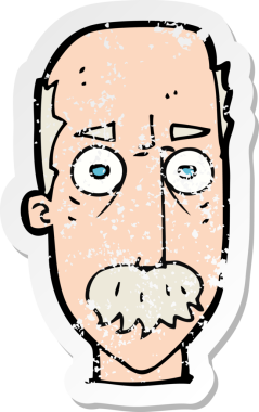 Bir insan tarafından çizilmiş bıyıklı bir karikatürcünün gerilemiş çıkartması.