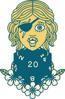 Retro Dövme Biçimi Bir insan tarafından çizilmiş 20 zarlı yarı ork