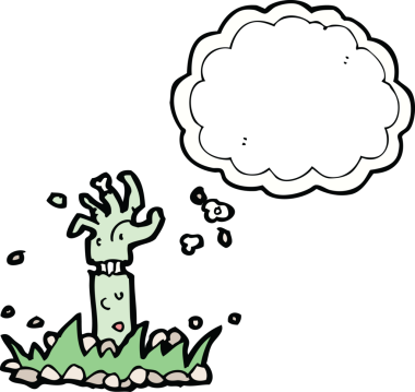 Bir insan tarafından çizilmiş düşünce baloncuklu zombi kolu.