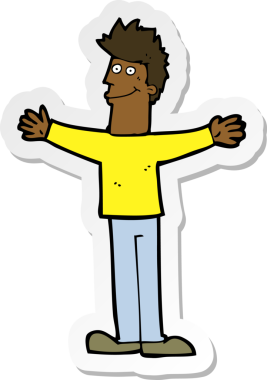 Bir insan tarafından çizilmiş mutlu bir adamın çıkartması.