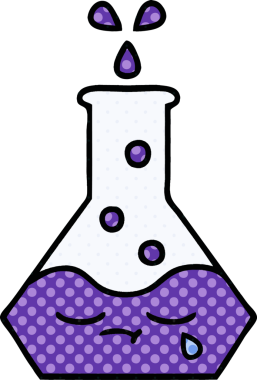 Bir insan tarafından çizilmiş bir bilim şişesi karikatürü.