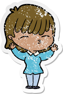 Bir insan tarafından çizilmiş karikatür bir kadının sıkıntılı çıkartması.