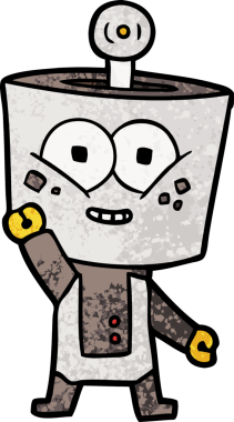 Bir insan tarafından çizilmiş mutlu robot el sallaması.