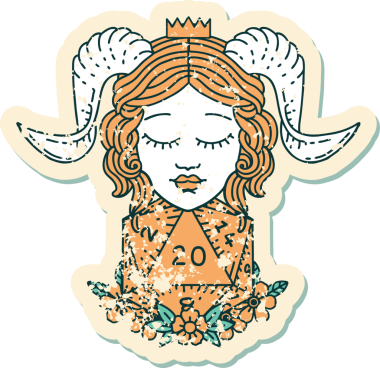 Bir insan tarafından çizilmiş doğal 20 d20 zarlı kartonpiyerin grunge çıkartması.