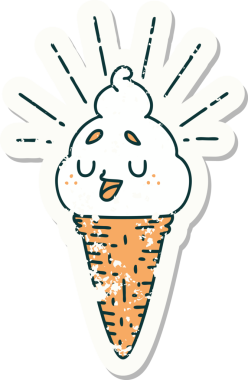 Bir insan tarafından çizilmiş dövmeli dondurma karakterinin eski bir çıkartması.