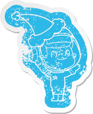 Mutlu çizgi film, Noel Baba şapkası takan astronot bir adamın sıkıntılı çıkartması.