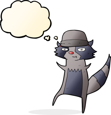 Bir insan tarafından çizilmiş düşünce balonlu bir rakun.