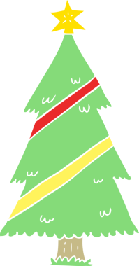 Bir insan tarafından çizilmiş düz renk karikatür Noel ağacı