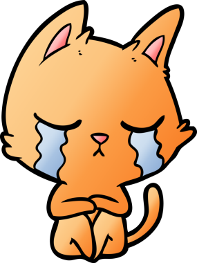 Bir insan tarafından çizilmiş ağlayan çizgi film kedisi.