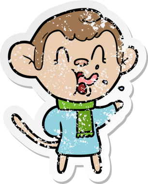 Bir insan tarafından çizilmiş çılgın bir çizgi maymunun sıkıntılı çıkartması.