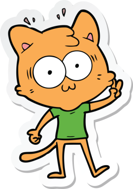 Bir çizgi film çıkartması. Bir insan tarafından çizilmiş, şaşırmış bir kedi.