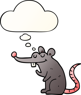 Düşünce baloncuğu olan çizgi film faresi bir insan tarafından çizilmiş.