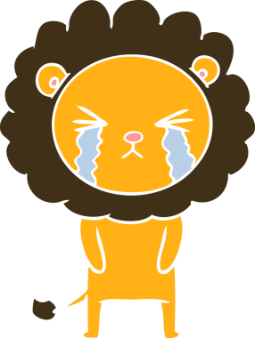 Bir insan tarafından çizilmiş düz renkli karikatür ağlayan aslan