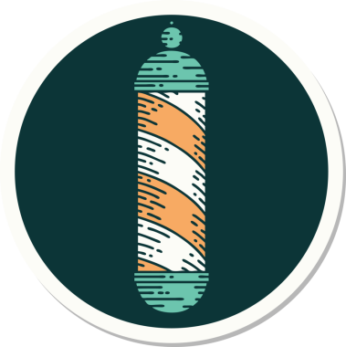 Bir insan tarafından çizilmiş geleneksel bir berber direği stili dövme çıkartması.