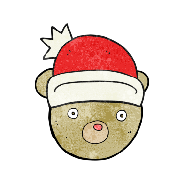 Bir insan tarafından çizilmiş Noel şapkası giyen el yapımı çizgi film ayısı.