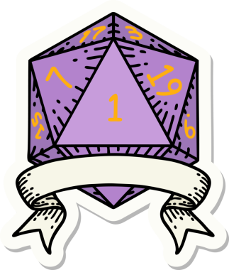 Bir insan tarafından çizilmiş doğal bir d20 zar etiketi.