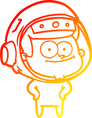 Bir insan tarafından çizilmiş mutlu bir astronot çizgi filminin sıcak gradyan çizimi