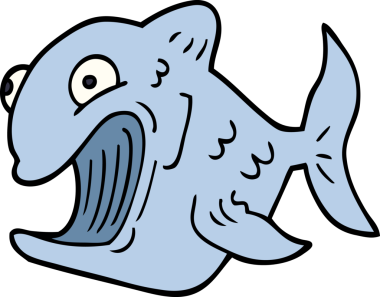 Bir insan tarafından çizilmiş komik karikatür balığı.