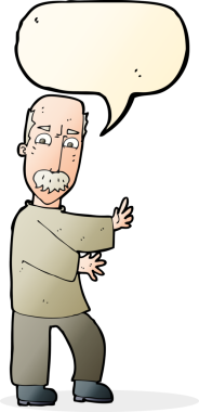 Bir insan tarafından çizilmiş konuşma balonlu kızgın yaşlı adam çizgi filmi.