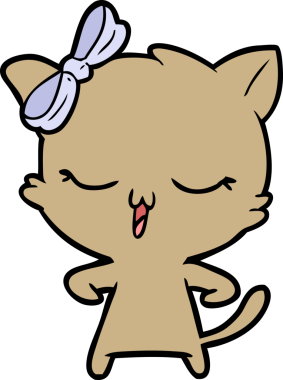 Bir insan tarafından çizilmiş kafasında yay olan çizgi film kedisi.