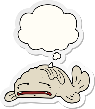 karikatür üzgün yaşlı balık düşünce baloncuğu bir insan tarafından çizilmiş çıkartma