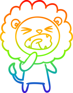 Bir insan tarafından çizilmiş kızgın bir aslanın gökkuşağı gradyanı çizimi