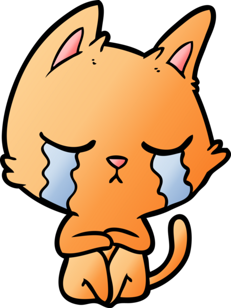 Bir insan tarafından çizilmiş ağlayan çizgi film kedisi.