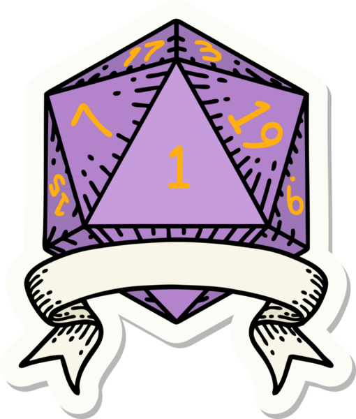 Bir insan tarafından çizilmiş doğal bir d20 zar etiketi.