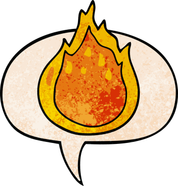 bir insan tarafından çizilmiş eski moda bir konuşma baloncuğu ile çizgi film ateşi