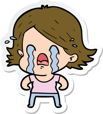 Bir insan tarafından çizilmiş, ağlayan bir karikatür kadının çıkartması.