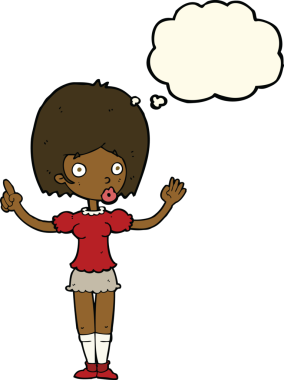 Çizgi filmdeki kadın bir insan tarafından çizilmiş düşünce balonuyla anlatmak istediği şeyi anlatıyor.