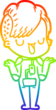 Gökkuşağı gradyan çizimi. Hipster saç kesimi bir insan tarafından çizilmiş şirin bir çizgi film kızı.