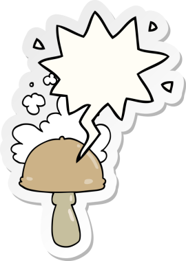 Bir insan tarafından çizilmiş konuşma balonu çıkartmalı spor bulutlu mantar mantarı.