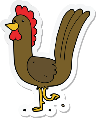 Bir insan tarafından çizilmiş karikatür horozunun çıkartması.