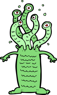 Bir insan tarafından çizilmiş çizgi film canavarı.