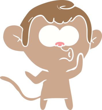 Bir insan tarafından çizilmiş düz renkli çizgi film öten maymun.