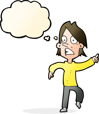 Bir insan tarafından çizilmiş düşünce kabarcığını gösteren endişeli bir çizgi film.