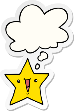 Düşünce baloncuğu insan tarafından çizilmiş bir çıkartma olan çizgi film yıldızı.