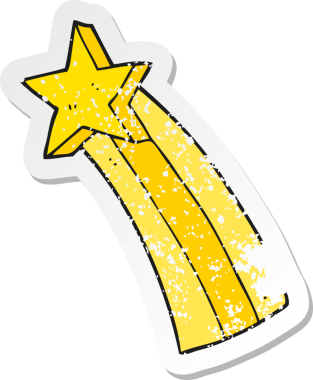 Bir insan tarafından çizilmiş bir çizgi film yıldızının gerilimli retro yapıştırması.