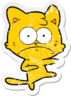 Bir insan tarafından çizilmiş gergin bir kedinin sıkıntılı çıkartması.