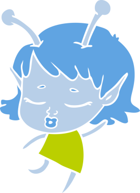 Tatlı uzaylı kız düz renkli çizgi film bir insan tarafından çizilmiş.