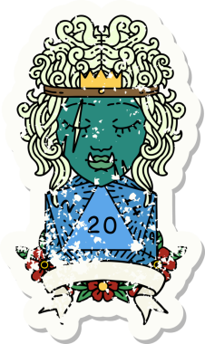 Retro Dövme Biçimi Yarı Ork Barbar Karakteri Bir insan tarafından çizilmiş doğal 20 zar