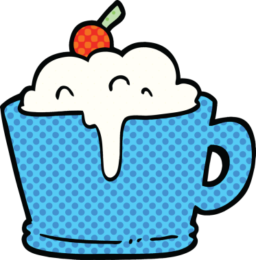 Çizgi roman tarzı süslü kahve bir insan tarafından çizilmiş.