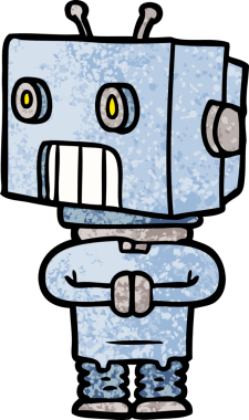 Bir insan tarafından çizilmiş çizgi film robotu