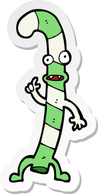 Bir insan tarafından çizilmiş Noel şekeri çubuğu dans eden bir karikatür çıkartması.