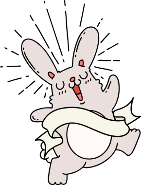 Bir insan tarafından çizilmiş dövmeli, zıplayan tavşan dövmeli bir parşömen.