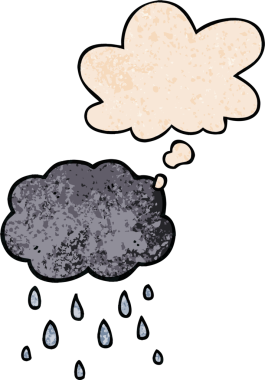 Bir insan tarafından çizilmiş grunge desenli düşünce baloncuklarıyla yağmur yağıyor.